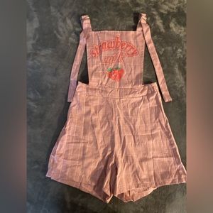Strawberry letter graphic overall romper